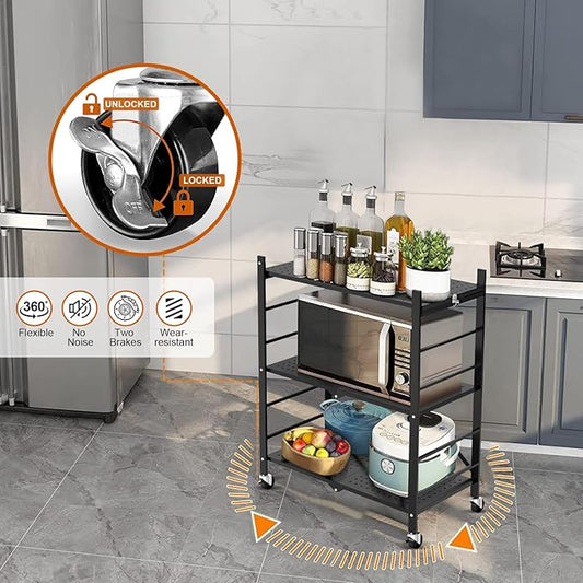 Himix Storage Shelves with 6 Hooks, 3-Tier Foldable Shelf